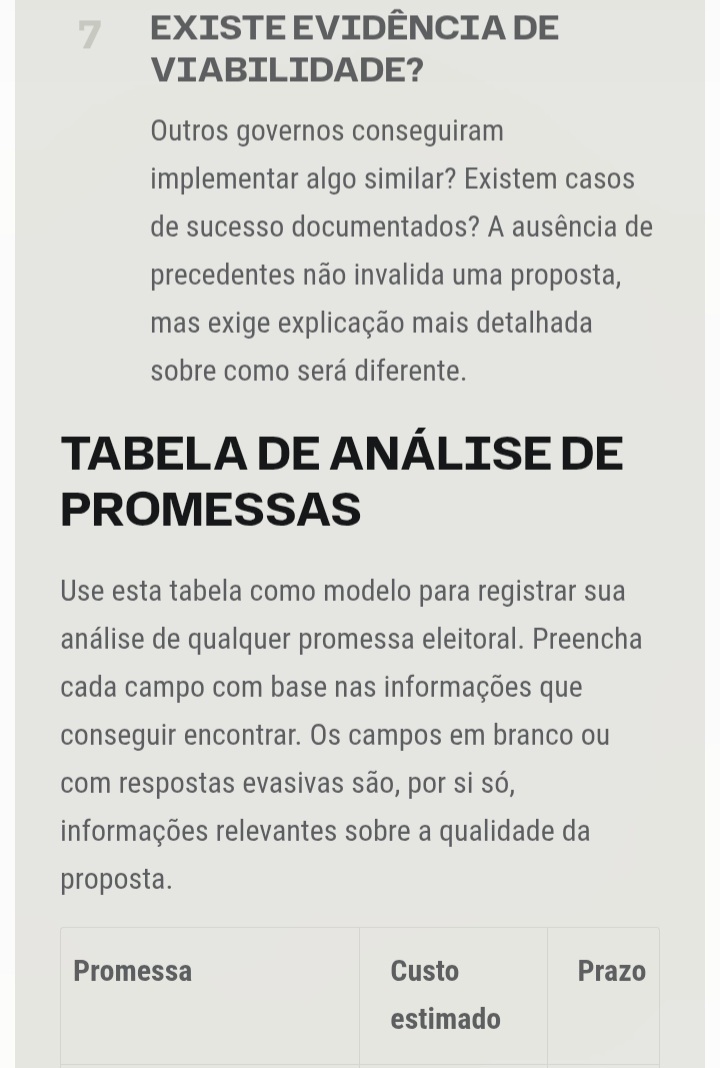 Prévia da Tabela de Análise de Promessas do e-book