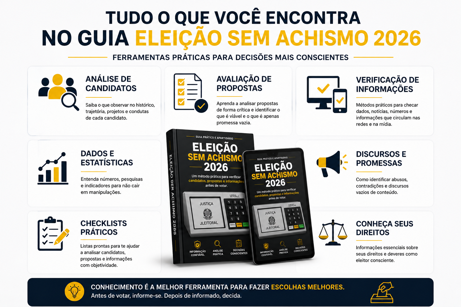 Temas do guia: análise de candidatos, propostas, dados, checklists e direitos